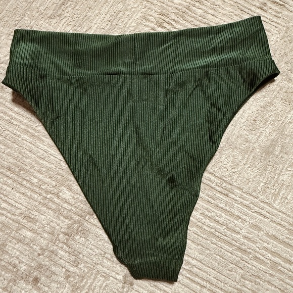 Aerie American Eagle Emerald Green Ribbed High-Waisted Cheeky Bikini Bottom - Picture 2 of 3
